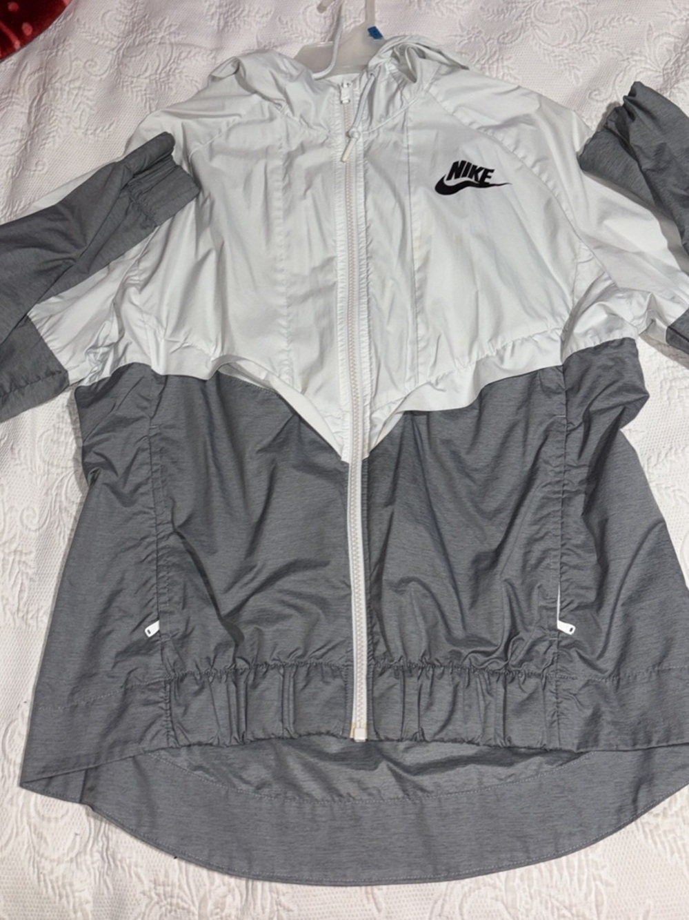Nike Two-Tone White and Gray Hooded Bomber Jacket
